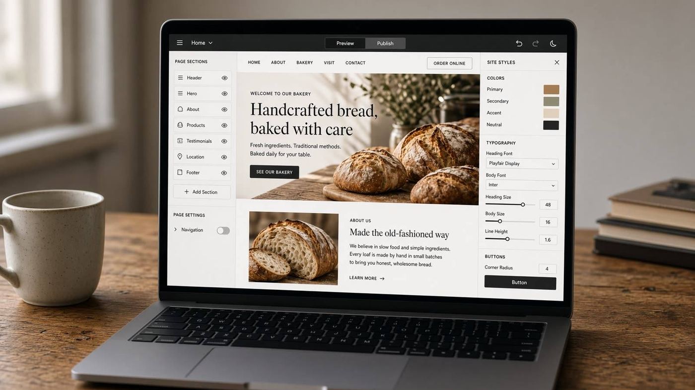 Website builder open on a laptop