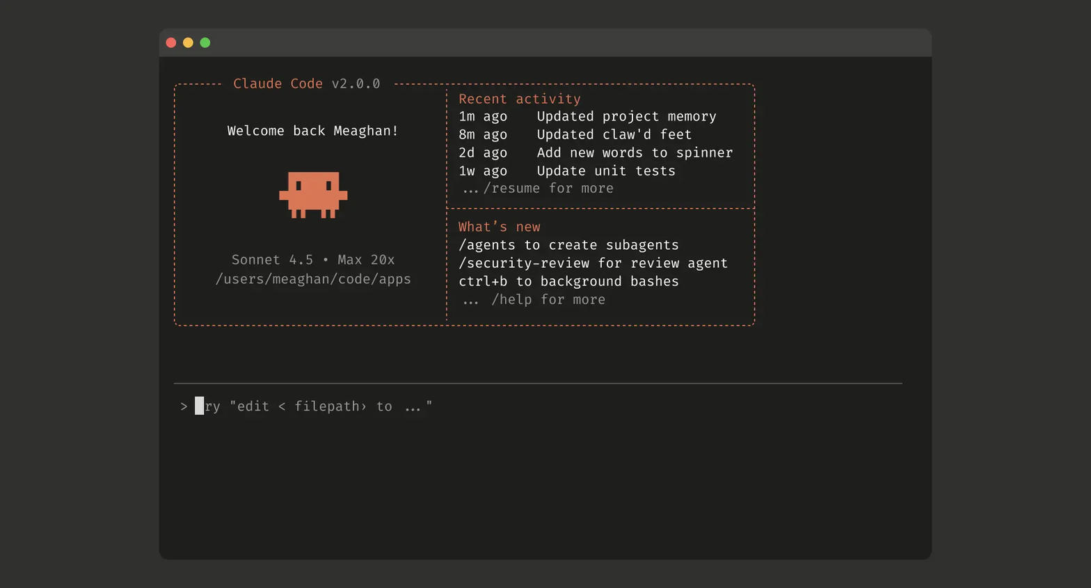 Claude Code welcome screen showing Sonnet and recent activity
