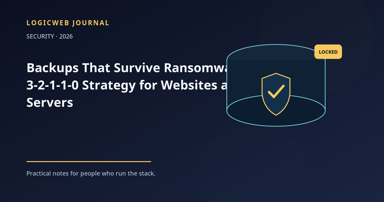 Ransomware-resistant backup diagram showing production data copied to local, offsite, and immutable vault storage with restore verification