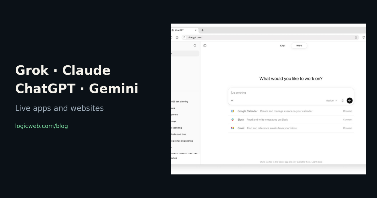 Apps and websites actually running on Grok, Claude, ChatGPT, and Gemini